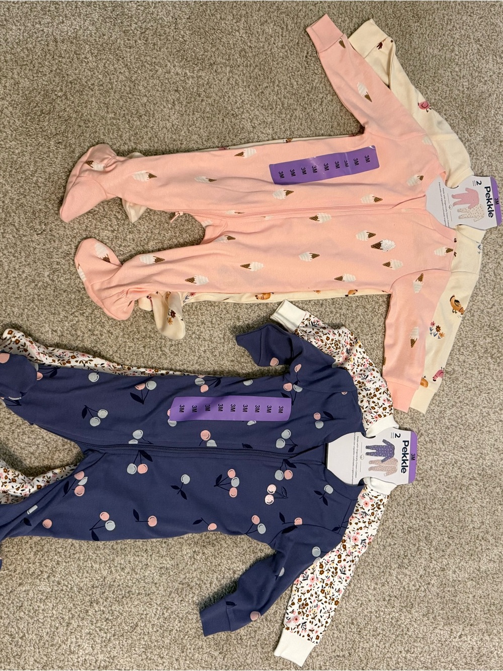 2 2-packs of Pekkle baby pajamas size 3m